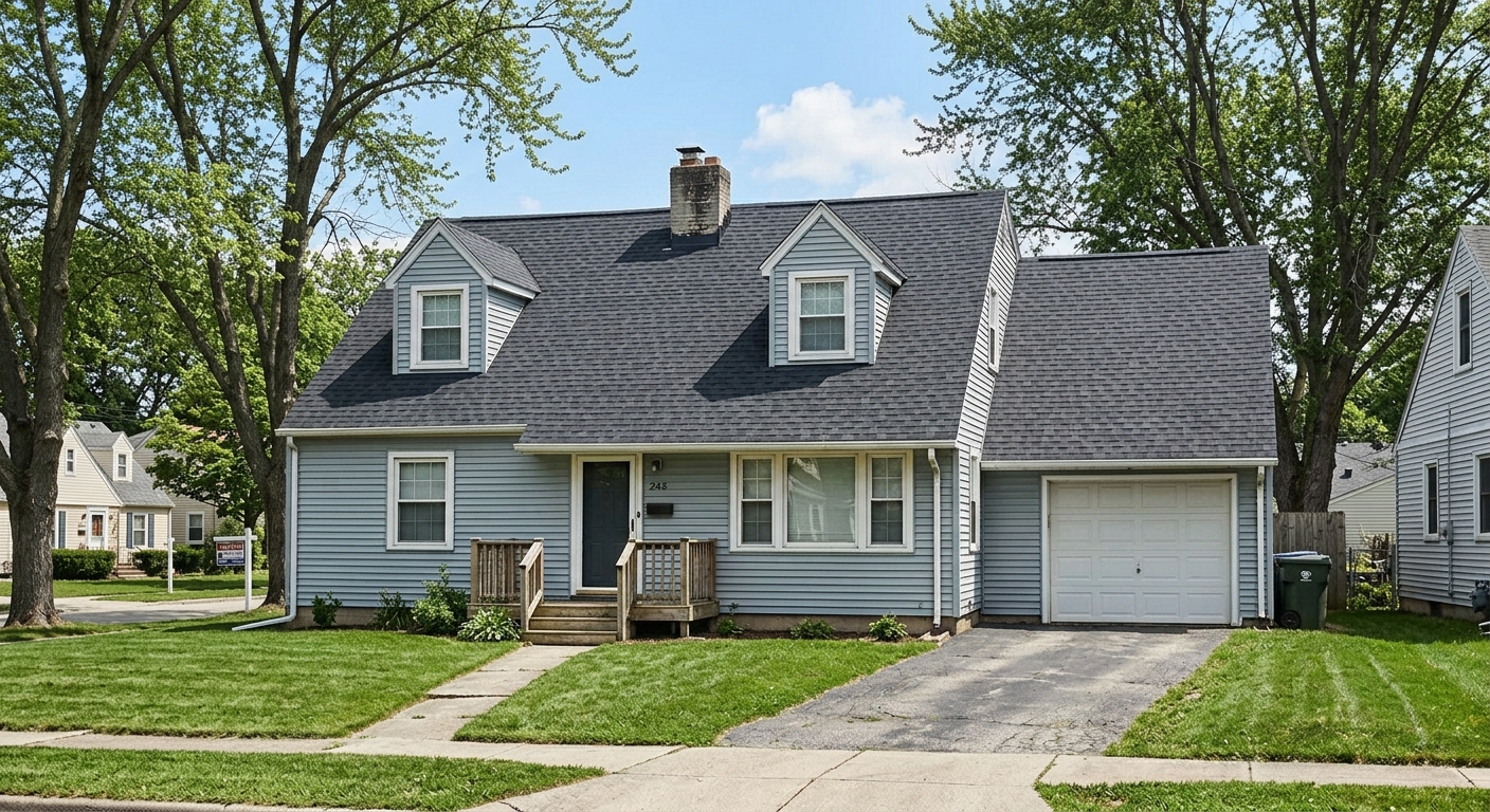 Brand new dark charcoal shingle roof after replacement